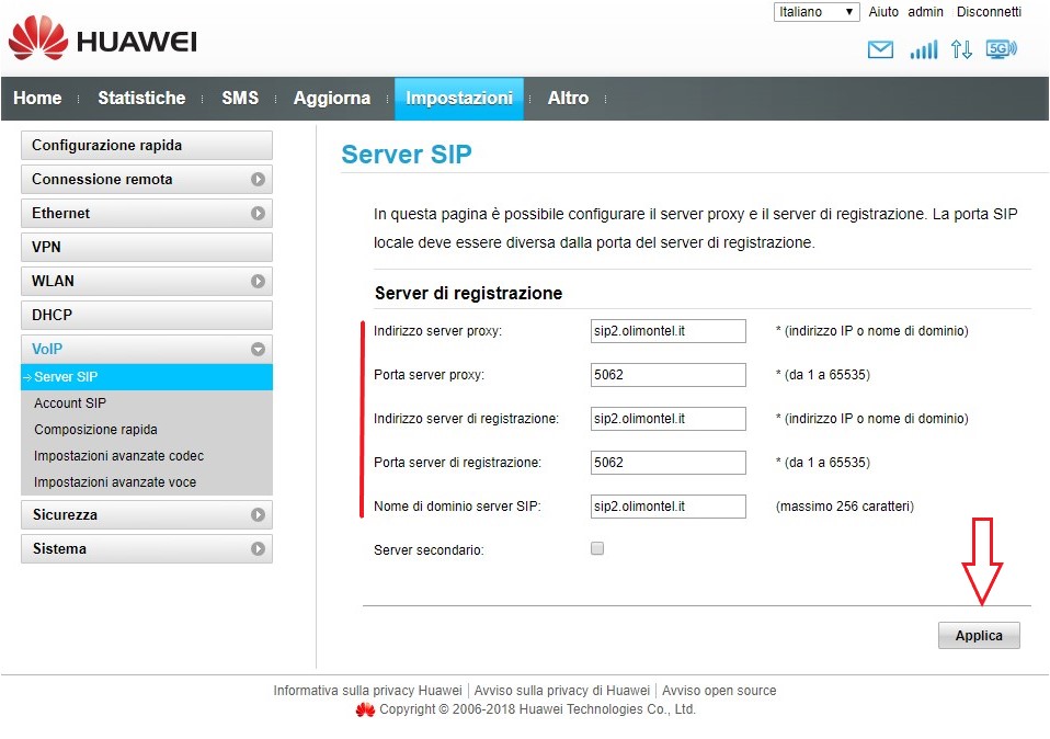Sip Server Huawei OlimonTel